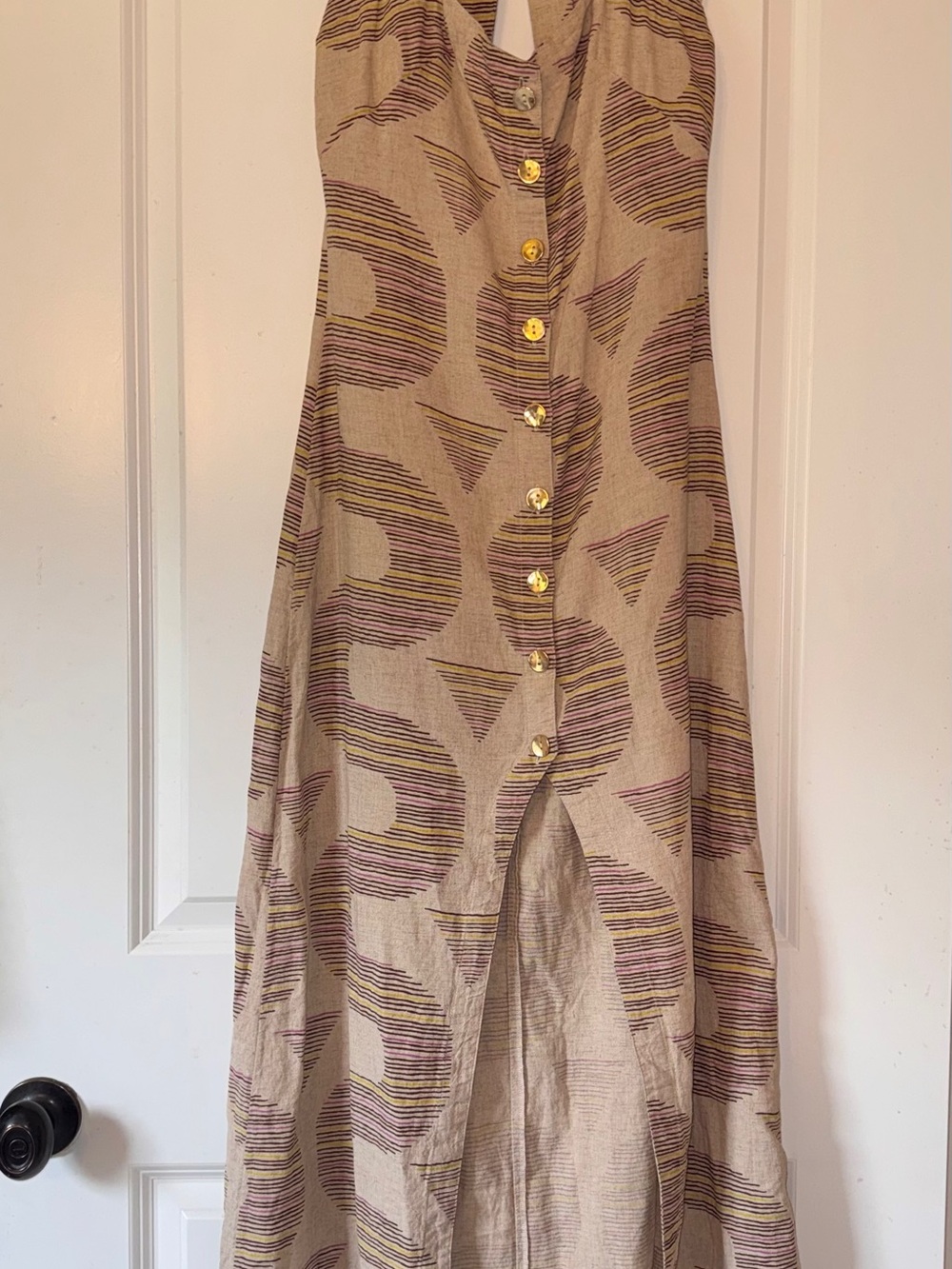 Celandine Anthropologie Halter Button-Front Linen blend Printed Maxi Dress sz xs - Picture 5 of 9